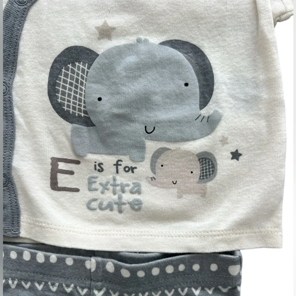 Gerber Newborn 3 piece set Pant Footies Mittens & Hat Cute Elephant 100% Cotton - Picture 3 of 6